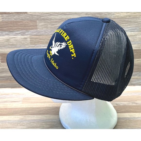 Eagle Fire Dept Trucker Hat Vintage Snapback Mesh Navy Blue Idaho - Picture 5 of 8